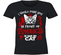 6Tn Ladies Fitted I Would Push You in Front of Zombies To Save My Cat Men's T Shirt Black S