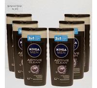 6x 250ml Nivea Men Profondo Active Clean Carboni Gel Doccia Corpo Viso Capello
