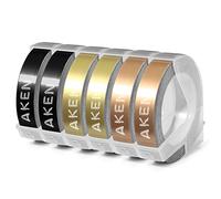 6X Aken Compatibile con Dymo Etichette a rilievo 9mm per Dymo Etichettatrice a rilievo per Junior/per Omega E101 E303, Embossing Nastro per Bianca su nero/oro/oro champagne