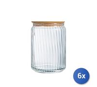 6x ARC Barattoli Nova in vetro trasparente effetto ottico e tappo bambù, 1 lt