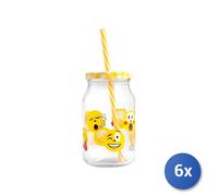 6x Barattoli Chio con cannuccia e disegni di facce di capacità di cc 450