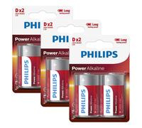 6x Batterie Alkaline Philips Power D LR20 1.5V Lunga Durata