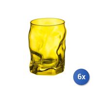 6x Bicchieri Sorgente In Vetro Spruzzato Giallo Cl 30