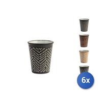 6x Bicchierini H&H Ethnic In Stoneware Marrone Disegni Assortiti Cc100