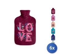 6x Borsa acqua calda Festival con copri borsa decorata lt. 1,8