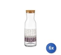 6x Brocche in vetro con trama viola e tappo in sughero di lt 1,2