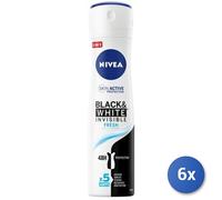 6x Bundle Nivea Black & White Fresh Donna Deodorante Spray 150 Ml 1 Pz