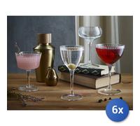 6x Calici In Vetro Trasparente Con Decoro Artdeco' Per Martini, 23,5Cl