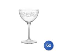 6x Calici In Vetro Trasparente Con Decoro Liberty Per Martini Cl23,5