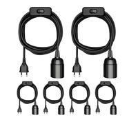 6x Cavo tessile LEHA con spina e interruttore 3 m nero Presa per