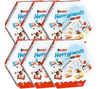 6X Confezione Per Kinder Happy Moments Mini Mix, Assortimento di Cioccolatini al Latte, 25 Pezzi, Confezione Regalo Esagonale, 6x161g