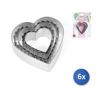 6x Confezioni 5 Tagliabiscotti Inox Cuore Linea Pasticceria Habi