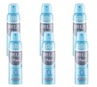 6X Confezioni per Breeze Acqua Deodorante Spray 48h Note Marine e Talcate 0% Sali di alluminio 6 flaconi da 150 ml