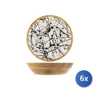 6x Coppa in legno di mango decorata nei colori bianco e nero cm 30