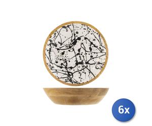 6x Coppa in legno di mango decorata nei colori bianco e nero cm 30