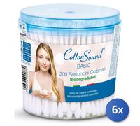 6x Cotton Sound Bastoncini Orecchie 200 Pezzi