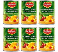 6x Del Monte Macedonia Frutta Sciroppo 420g Ananas Pesche Pere Uva