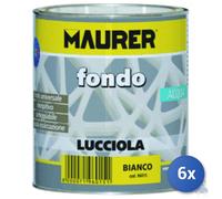 6x FONDO UNIVERSALE OPACO ALL' ACQUA LUCCIOLA MAURER LT 0,75 BIANCO