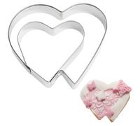 6x Formine per Biscotti Doppio Cuore Acciaio Inox Plätzchenausstecher Backdeko