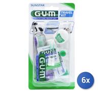6x Gum Set Viaggio Spazzolino+Dentifricio+Filo Inter.+Scovolino