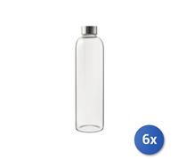 6x H&H Bottiglia in vetro borosilicato trasparente con tappo in acciaio inox lt