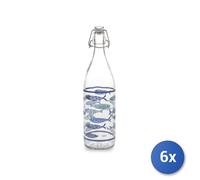 6x H&H Bottiglia Salina in vetro decorato con tappo meccanico lt 1
