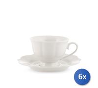 6x H&H Confezioni 4 tazze the con il piatto festonato Blanc in new bone china cc