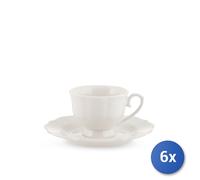 6x H&H Confezioni 6 tazze caffè con il piatto festonato Blanc in new bone china