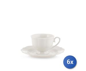 6x H&H Confezioni 6 tazze caffè con il piatto festonato Blanc in new bone china