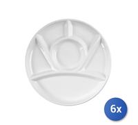 6x H&h Piatti Fonduta Ceramica 6 Scomparti 26 Cm Colore Bianco