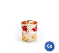 6x H&H Porta tealight in vetro decoro foglie acero colori rosso arancione oro cm