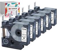 6x Hehua d1 12mm Compatibile con Dymo 45013 S0720530 Nastri per Etichette | 12mm x 7m Nero su Bianco, Compatibile per Dymo LabelManager 160 150 280 120P pnp Labelpoint 150 200 LabelWriter 400 450 Duo