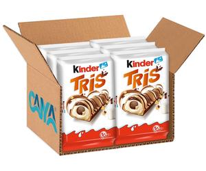 6X Kinder TRIS Snack Wafer e Crema al Latte e Cacao Merendina Croccante 100g
