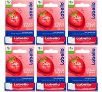 6x Labello Liposan Strawberry Shine Caring Lip Balm con aroma di fragola 6x5,5 m