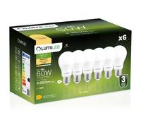 6x Lampadina LED E27 A60 8W = 60W 880lm 3000K Bianca calda 260° LUMILED