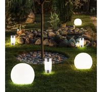 6x LED Solare Chiodi Terrazzi Sfera Plug-In Luci Bianco Acciaio Esterno Lampade [EEK: Inaditato]