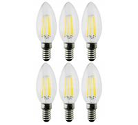 6x Maclean, Filamento LED E14, 4W, 230V, WW bianco caldo 3000K, 400lm, Candela
