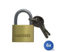 6x Maurer Lucchetto In Ottone Tipo Pesante 2 Chiavi Mm 50
