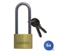 6x Maurer Lucchetto In Ottone Tipo Pesante Arco Extra Lungo 2 Chiavi Mm 40