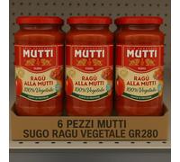 6X Mutti Ragù Vegetale 280g Sugo Pronto 100% Vegetale Senza Zuccheri Aggiunti