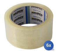 6x NASTRO MAURER STANDARD TRASPARENTE PER IMBALLO mm 50 x 66 MT