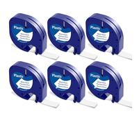 6x Nastro per Etichette MarkField Compatibile con Dymo LetraTag 12mm x 4m Etichette in Plastica A91221, Compatibile con Dymo Letratag Nastro per LT-100H LT-100T XR 200B, Nero su Bianco