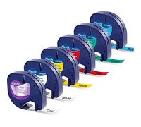 6x Nastro per Etichette MarkField Compatibile con Dymo LetraTag Etichette in Plastica, Compatibile con Dymo Letratag Nastro per Etichette per 100H LT100T XR 200B, Nera su Multicolor