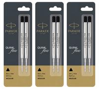 6x Parker Jotter a Sfera Ricariche Nero Medio 1mm Quinkflow Tedesco Ink OEM New