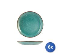 6x Piatti Frutta H&H Reactive In Stoneware, Ø 20,5 Cm, Azzurro