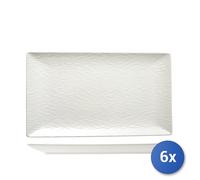 6x Piatti H&H Wavy 25X15 Bianco Piano Rettangolare In Stoneware