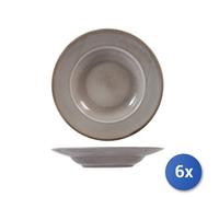 6x Piatti Pasta H&H Reactive In Stoneware, Ø 24 Cm, Grigio