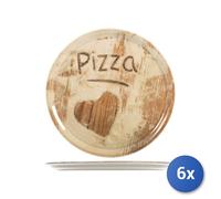6x Piatto Pizza In Porcellana Decoro Heart Cm33, Marrone Chiaro