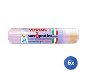6x Sacchi Immondizia 55X65 Maniglie Virosac Viola 12 Pezzi