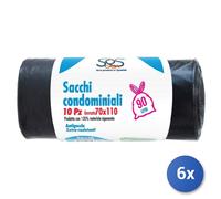 6x Sacchi Immondizia 70X110 Neri Pesanti Sos 10 Pezzi